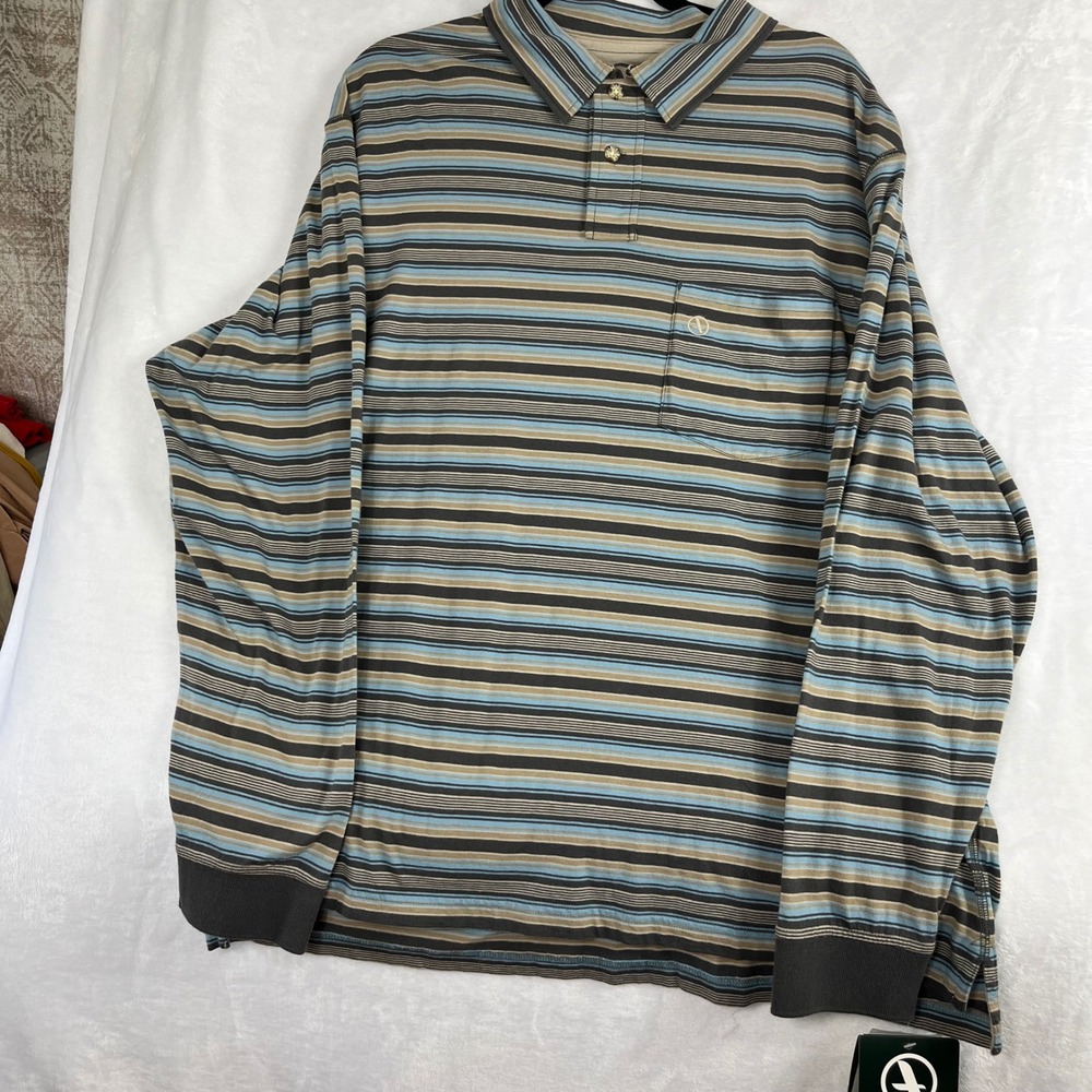 Aigle Long Sleeve Polo Mens XXL Blue Striped New Organic Cotton Pocket Shirt